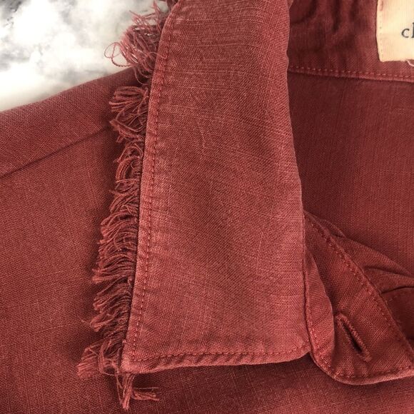 Anthropologie Cloth & Stone Pink Red Tiered Fringe Button Down Top Size XS / Ext - Picture 5 of 14